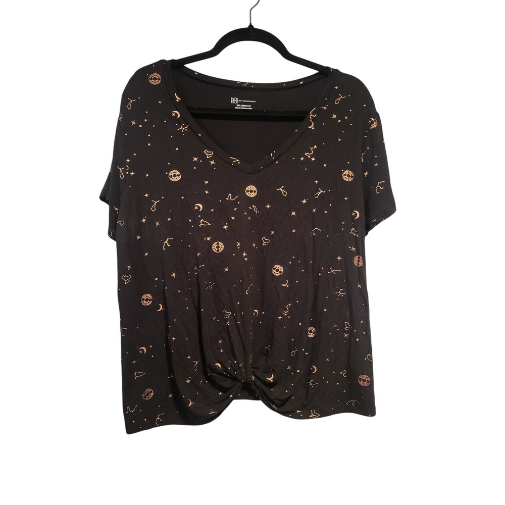 Whimsigoth Witchy Black Gold Celestial Moon Stars Grunge Punk Soft 2X T Shirt